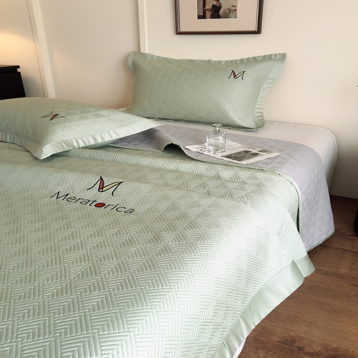 91家纺网 家纺一手货源 找家纺 云雀 2025新款60S兰精天丝床盖(M系列) M床盖-豆绿