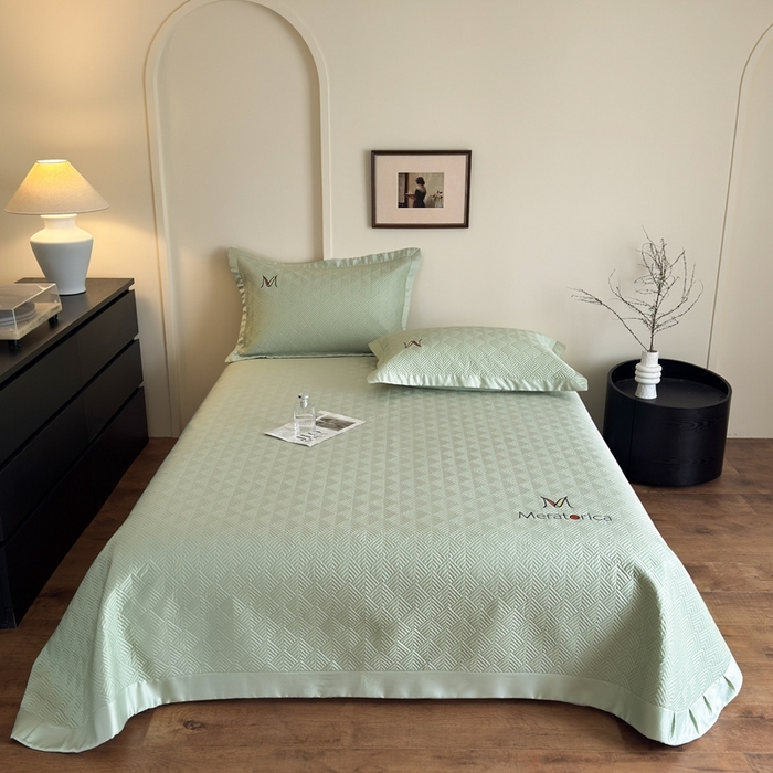 91家纺网 家纺一手货源 找家纺 云雀 2025新款60S兰精天丝床盖(M系列) M床盖-豆绿