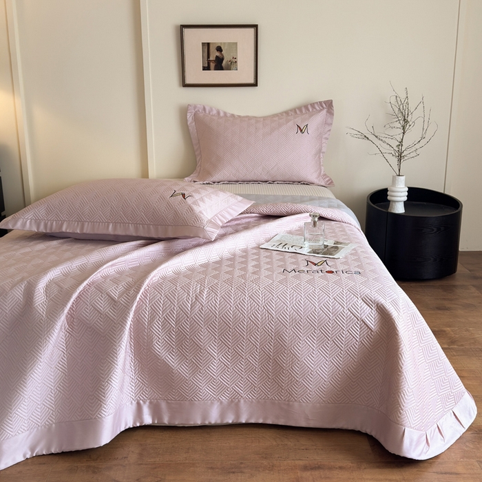 91家纺网 家纺一手货源 找家纺 云雀 2025新款60S兰精天丝床盖(M系列) M床盖-豆沙