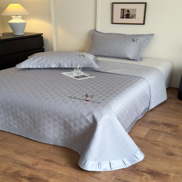 91家纺网 家纺一手货源 找家纺 云雀 2025新款60S兰精天丝床盖(M系列) M床盖-浅灰