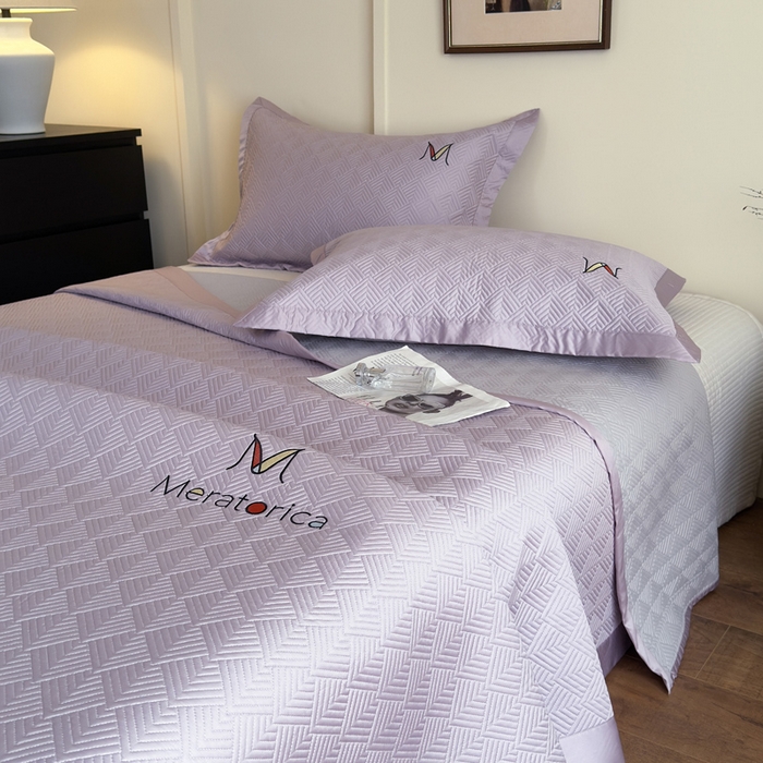 91家纺网 家纺一手货源 找家纺 云雀 2025新款60S兰精天丝床盖(M系列) M床盖-紫色