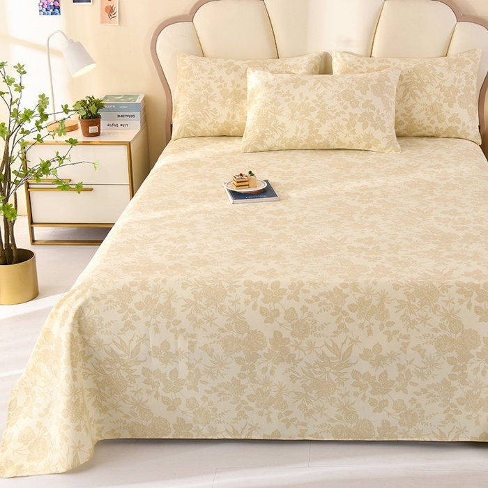 91家纺网 家纺一手货源 找家纺 牵依 2025新款工艺款老粗布床单系列三件套 芳华