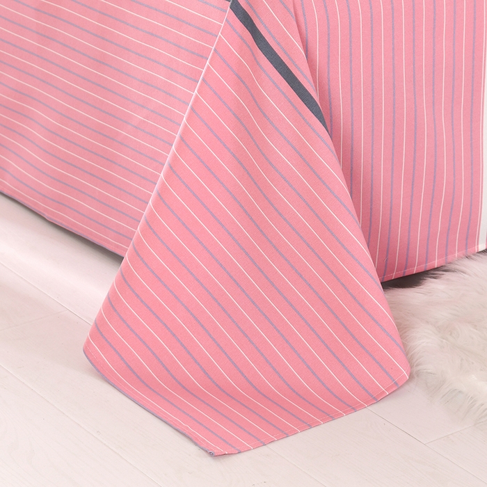 91家纺网 家纺一手货源 找家纺 牵依 2025新款工艺款老粗布床单系列三件套 粉色条纹