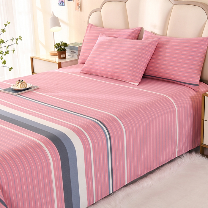 91家纺网 家纺一手货源 找家纺 牵依 2025新款工艺款老粗布床单系列三件套 粉色条纹