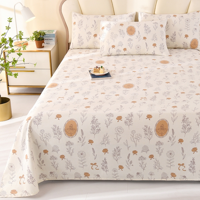 91家纺网 家纺一手货源 找家纺 牵依 2025新款工艺款老粗布床单系列三件套 花季