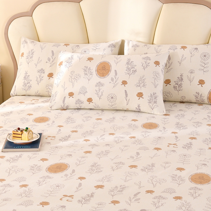 91家纺网 家纺一手货源 找家纺 牵依 2025新款工艺款老粗布床单系列三件套 花季