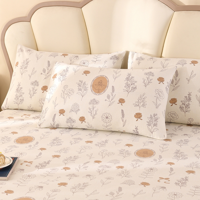 91家纺网 家纺一手货源 找家纺 牵依 2025新款工艺款老粗布床单系列三件套 花季