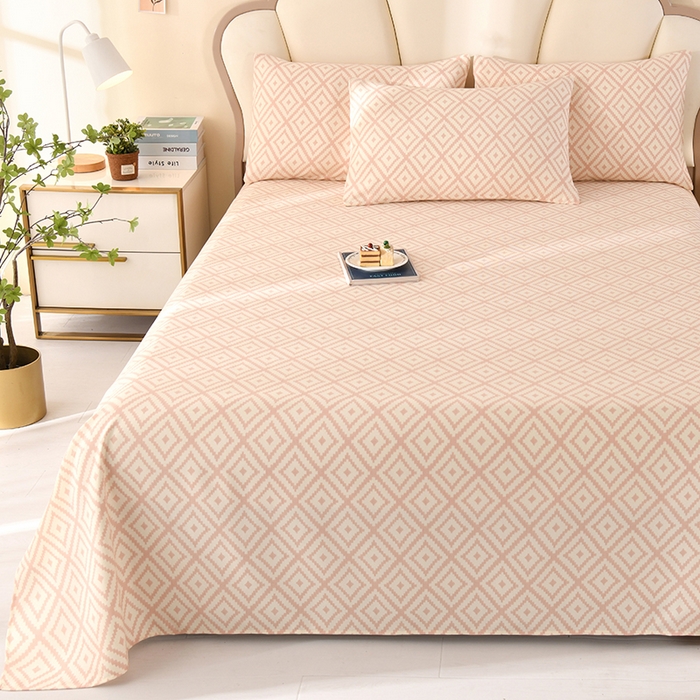 91家纺网 家纺一手货源 找家纺 牵依 2025新款工艺款老粗布床单系列三件套 凉宫