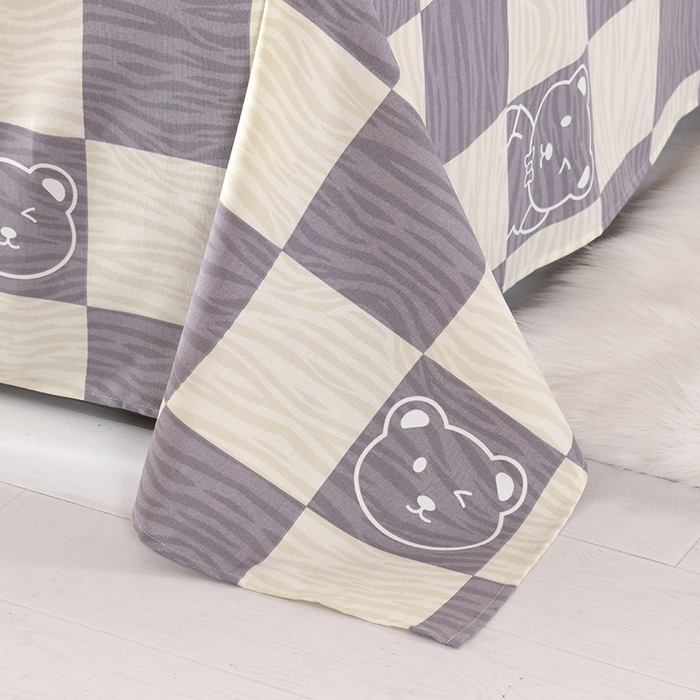 91家纺网 家纺一手货源 找家纺 牵依 2025新款工艺款老粗布床单系列三件套 莫兰迪熊