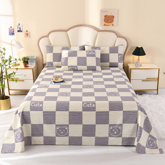 91家纺网 家纺一手货源 找家纺 牵依 2025新款工艺款老粗布床单系列三件套 莫兰迪熊