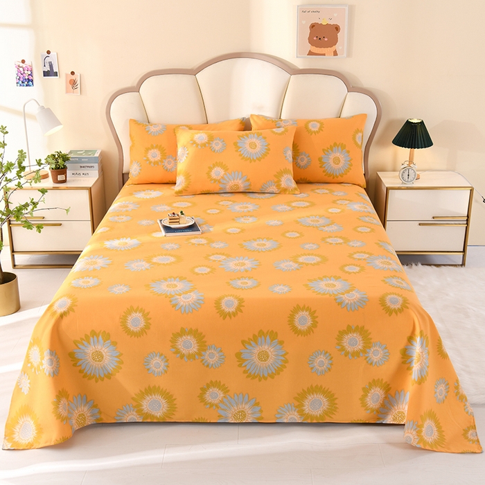 91家纺网 家纺一手货源 找家纺 牵依 2025新款工艺款老粗布床单系列三件套 向阳花