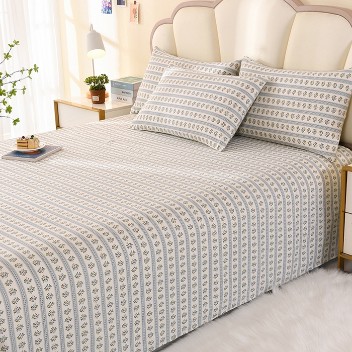 91家纺网 家纺一手货源 找家纺 牵依 2025新款工艺款老粗布床单系列三件套 小兰花