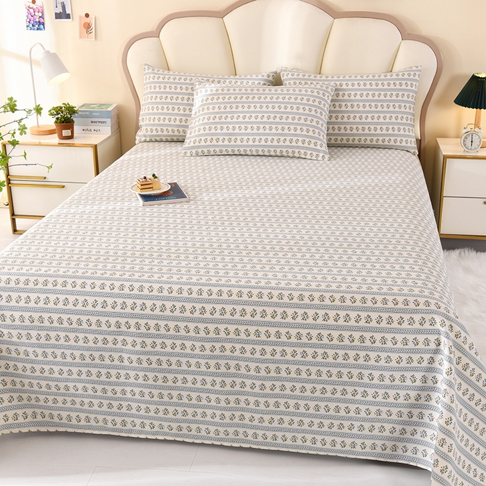 91家纺网 家纺一手货源 找家纺 牵依 2025新款工艺款老粗布床单系列三件套 小兰花