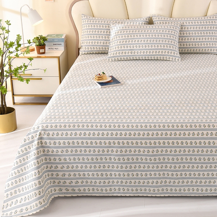 91家纺网 家纺一手货源 找家纺 牵依 2025新款工艺款老粗布床单系列三件套 小兰花