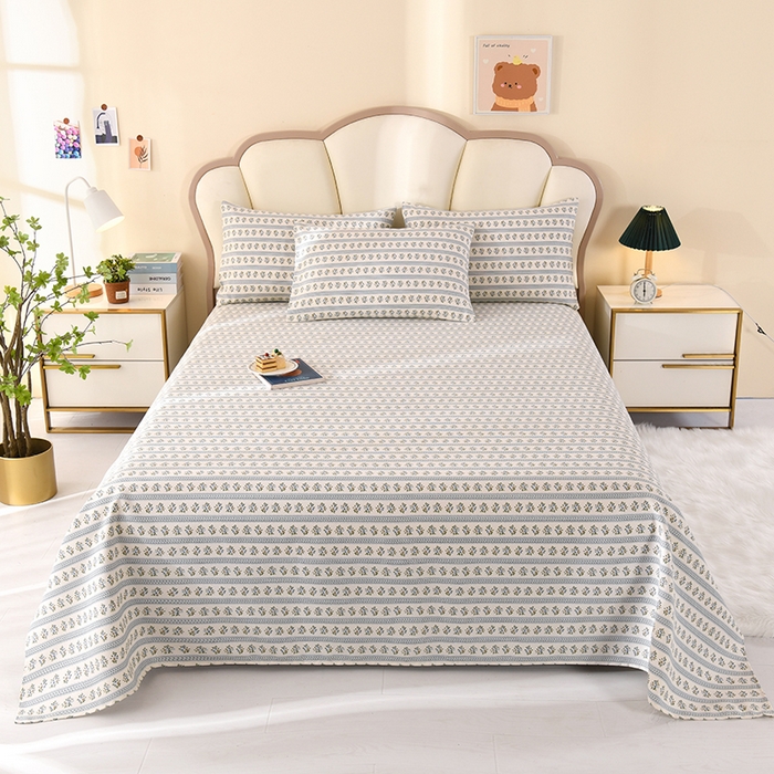 91家纺网 家纺一手货源 找家纺 牵依 2025新款工艺款老粗布床单系列三件套 小兰花