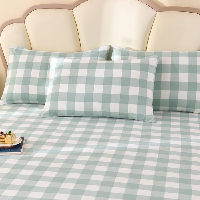 91家纺网 家纺一手货源 找家纺 牵依 2025新款工艺款老粗布床单系列三件套 欣绿