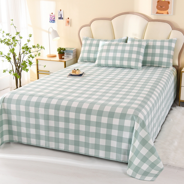 91家纺网 家纺一手货源 找家纺 牵依 2025新款工艺款老粗布床单系列三件套 欣绿