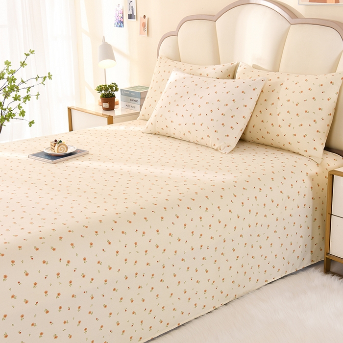 91家纺网 家纺一手货源 找家纺 牵依 2025新款工艺款老粗布床单系列三件套 幸福花