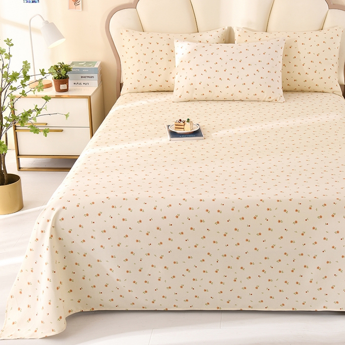 91家纺网 家纺一手货源 找家纺 牵依 2025新款工艺款老粗布床单系列三件套 幸福花