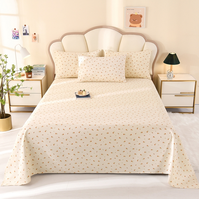 91家纺网 家纺一手货源 找家纺 牵依 2025新款工艺款老粗布床单系列三件套 幸福花