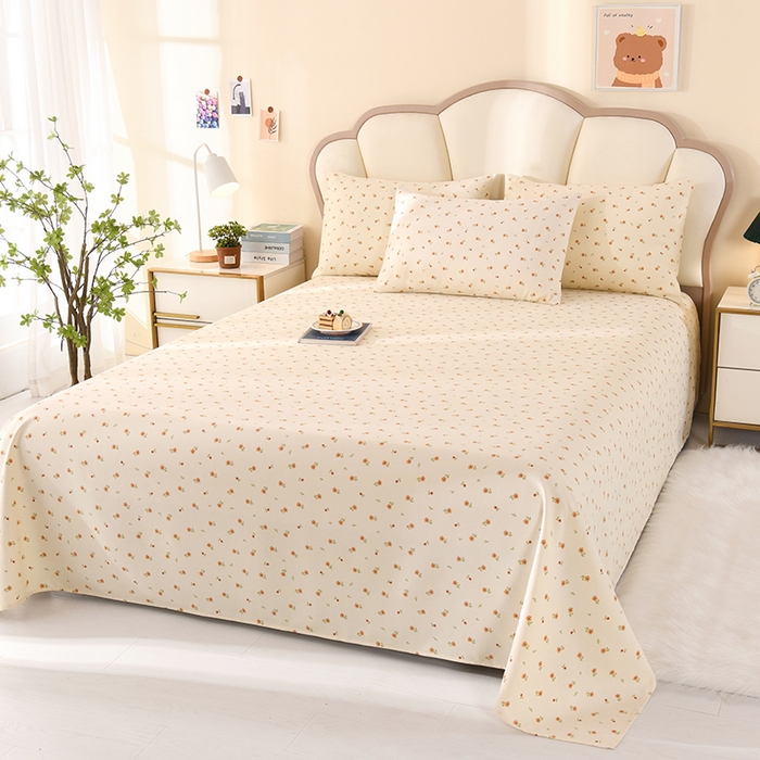 91家纺网 家纺一手货源 找家纺 牵依 2025新款工艺款老粗布床单系列三件套 幸福花