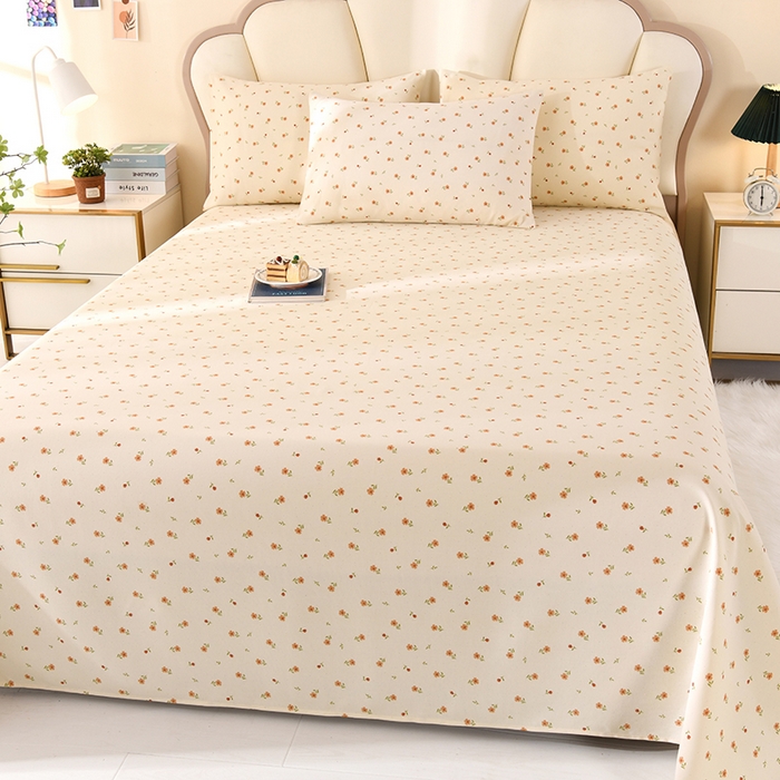 91家纺网 家纺一手货源 找家纺 牵依 2025新款工艺款老粗布床单系列三件套 幸福花