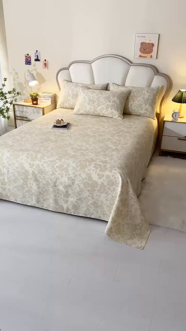 91家纺网 家纺一手货源 找家纺 牵依 2025新款工艺款老粗布床单系列三件套 芳华