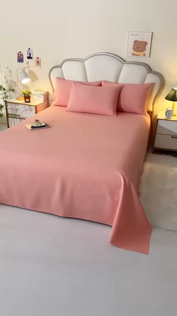 91家纺网 家纺一手货源 找家纺 牵依 2025新款工艺款老粗布床单系列三件套 粉诺