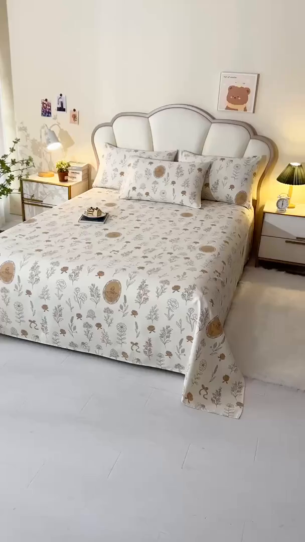 91家纺网 家纺一手货源 找家纺 牵依 2025新款工艺款老粗布床单系列三件套 花季