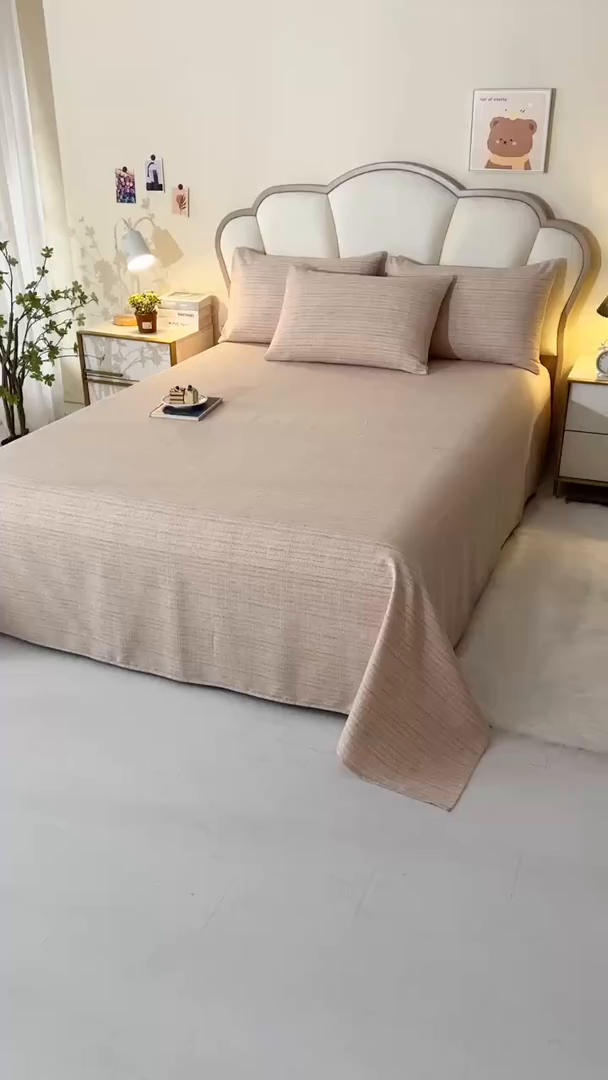 91家纺网 家纺一手货源 找家纺 牵依 2025新款工艺款老粗布床单系列三件套 明沙