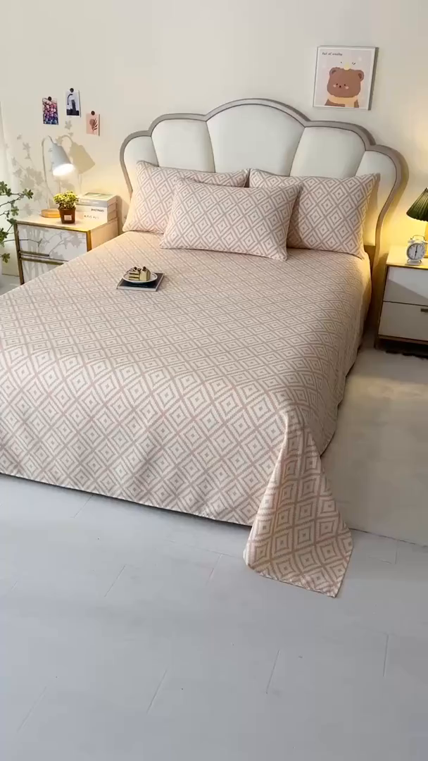 91家纺网 家纺一手货源 找家纺 牵依 2025新款工艺款老粗布床单系列三件套 凉宫