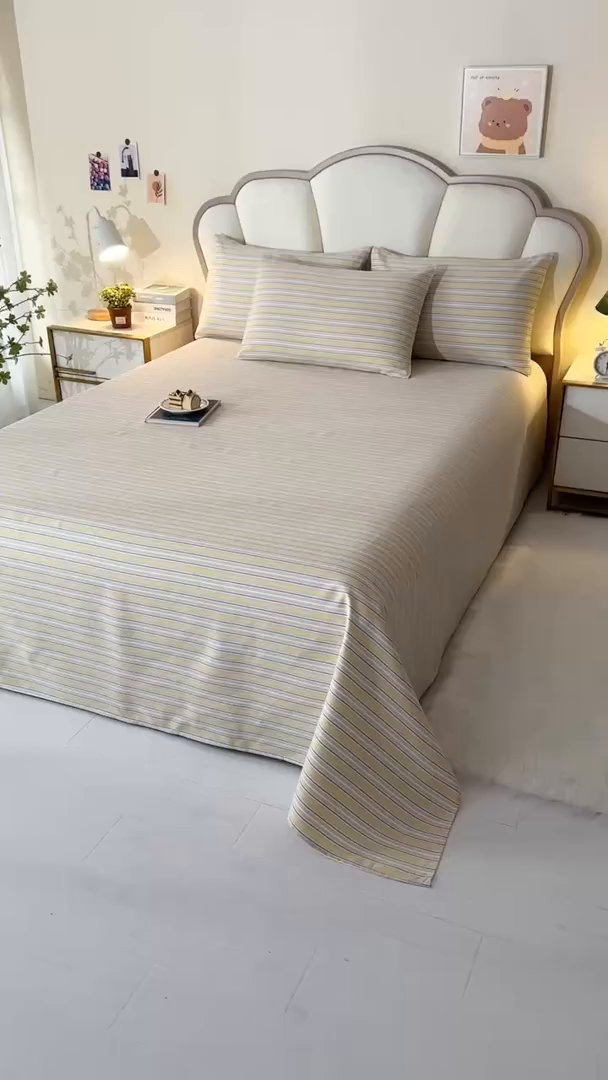 91家纺网 家纺一手货源 找家纺 牵依 2025新款工艺款老粗布床单系列三件套 沐森