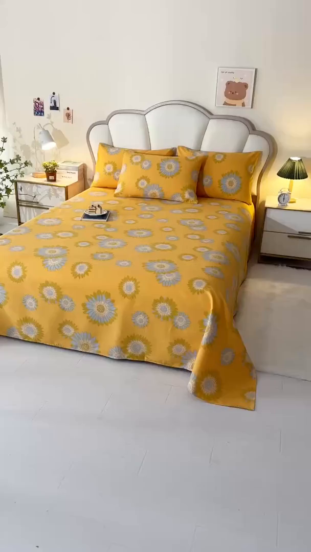 91家纺网 家纺一手货源 找家纺 牵依 2025新款工艺款老粗布床单系列三件套 向阳花