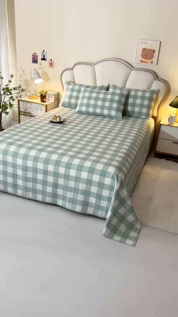 91家纺网 家纺一手货源 找家纺 牵依 2025新款工艺款老粗布床单系列三件套 欣绿