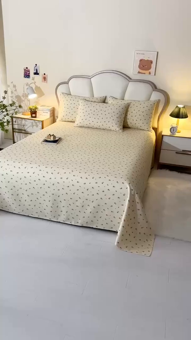 91家纺网 家纺一手货源 找家纺 牵依 2025新款工艺款老粗布床单系列三件套 幸福花