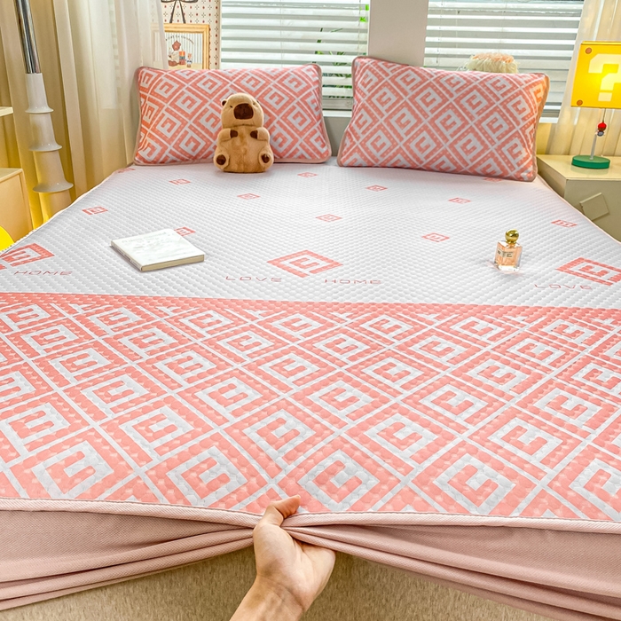 慕梵家居 2025新款冰豆豆数码印花圆网凉席款凉席席子三件套 回字格