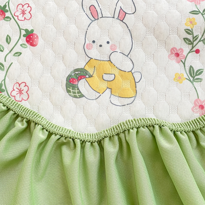 91家纺网 家纺一手货源 找家纺 慕梵家居 2025新款冰豆豆数码印花圆网凉席款凉席席子三件套 花园兔