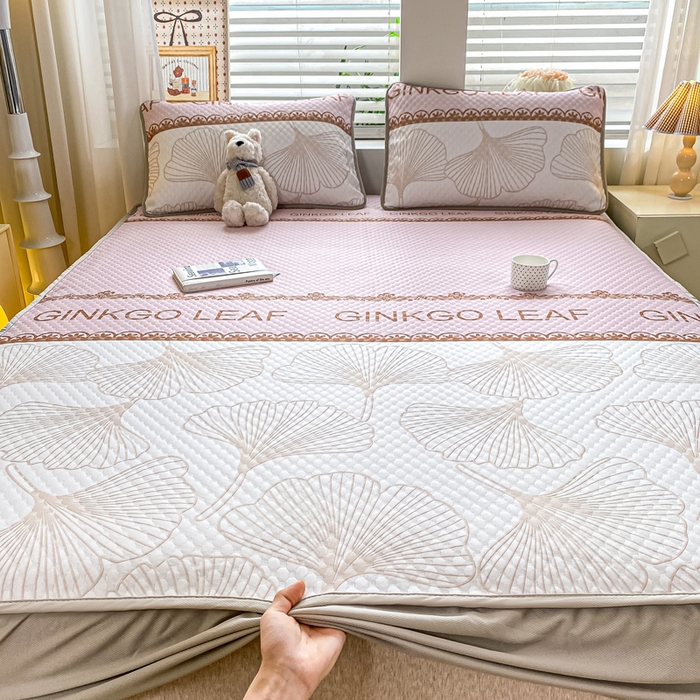 慕梵家居 2025新款冰豆豆数码印花圆网凉席款凉席席子三件套 芭蕉叶