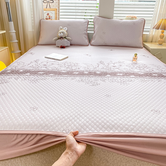 慕梵家居 2025新款冰豆豆数码印花圆网凉席款凉席席子三件套 格桑花