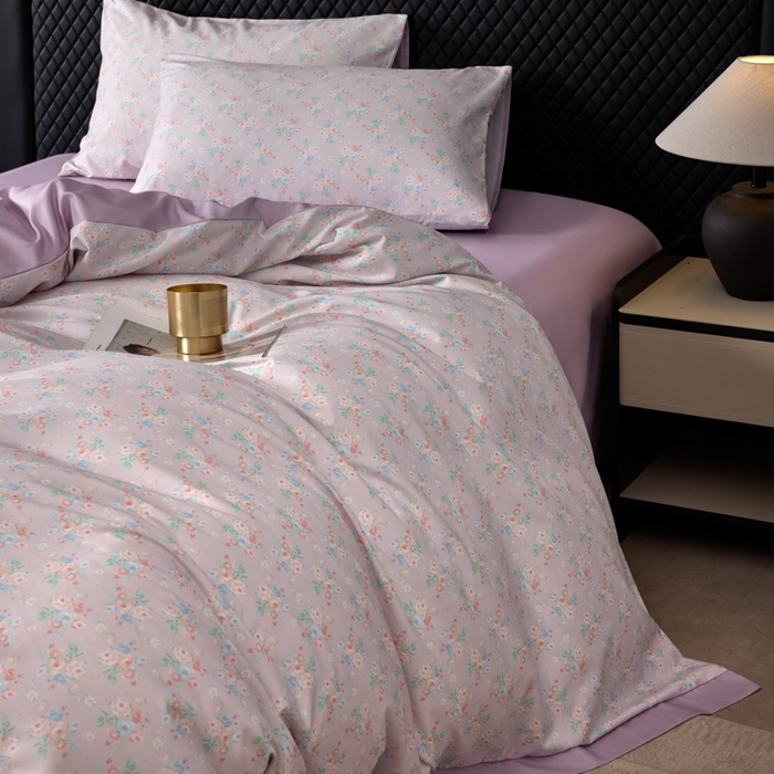 91家纺网 家纺一手货源 找家纺 丽卡家纺 2025新款数码印花有氧双层纱四件套 诺言