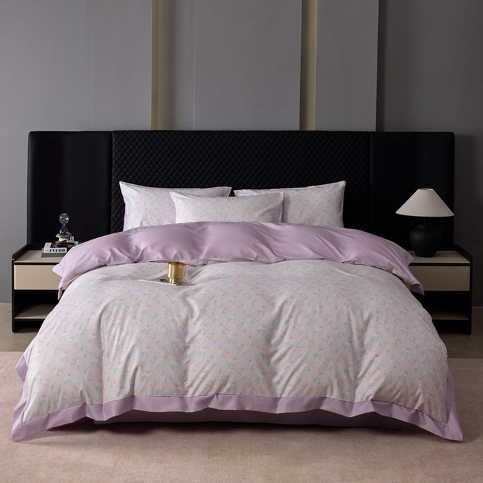 91家纺网 家纺一手货源 找家纺 丽卡家纺 2025新款数码印花有氧双层纱四件套 诺言