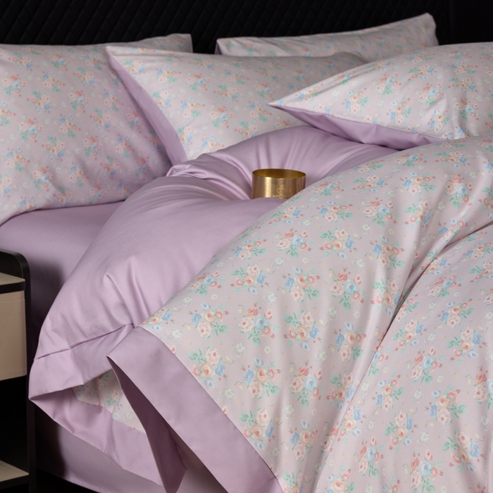 91家纺网 家纺一手货源 找家纺 丽卡家纺 2025新款数码印花有氧双层纱四件套 诺言