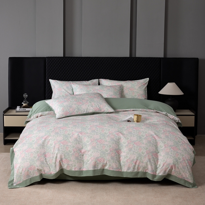 91家纺网 家纺一手货源 找家纺 丽卡家纺 2025新款数码印花有氧双层纱四件套 半岛红茶