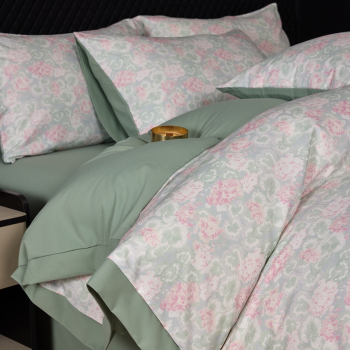 91家纺网 家纺一手货源 找家纺 丽卡家纺 2025新款数码印花有氧双层纱四件套 半岛红茶