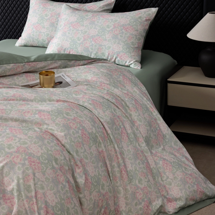 91家纺网 家纺一手货源 找家纺 丽卡家纺 2025新款数码印花有氧双层纱四件套 半岛红茶