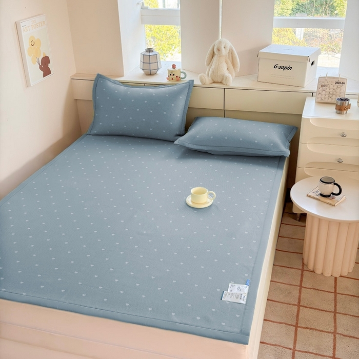 91家纺网 家纺一手货源 找家纺 凉百百 2025新款3D豆豆凉席系列-繁心 繁心-蓝