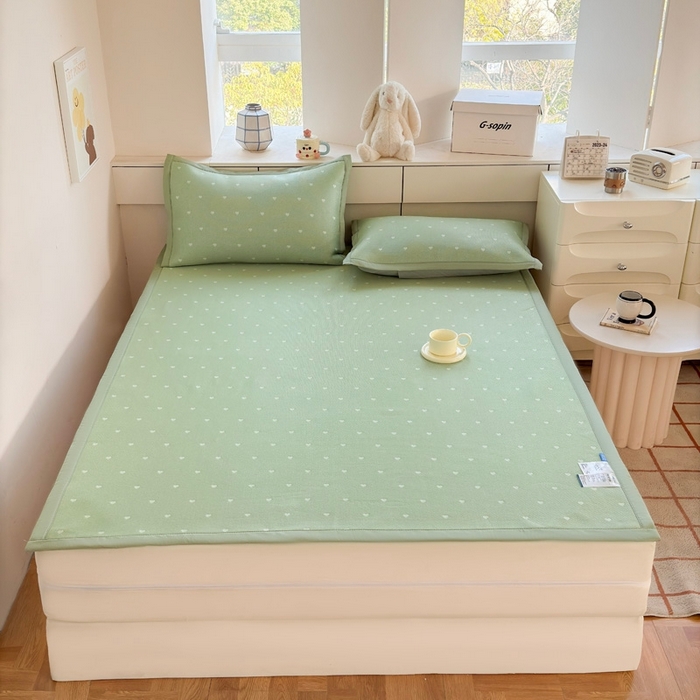 91家纺网 家纺一手货源 找家纺 凉百百 2025新款3D豆豆凉席系列-繁心 繁心-绿