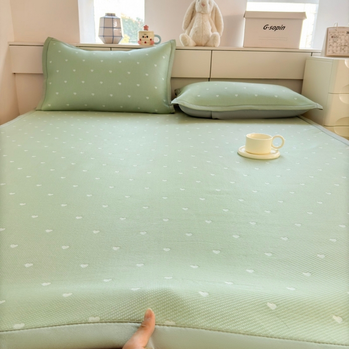 91家纺网 家纺一手货源 找家纺 凉百百 2025新款3D豆豆凉席系列-繁心 繁心-绿