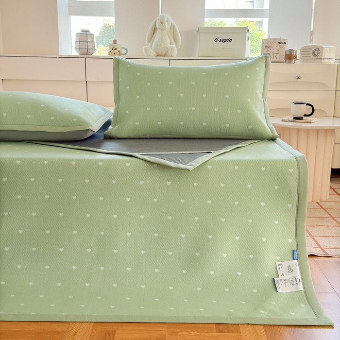 91家纺网 家纺一手货源 找家纺 凉百百 2025新款3D豆豆凉席系列-繁心 繁心-绿