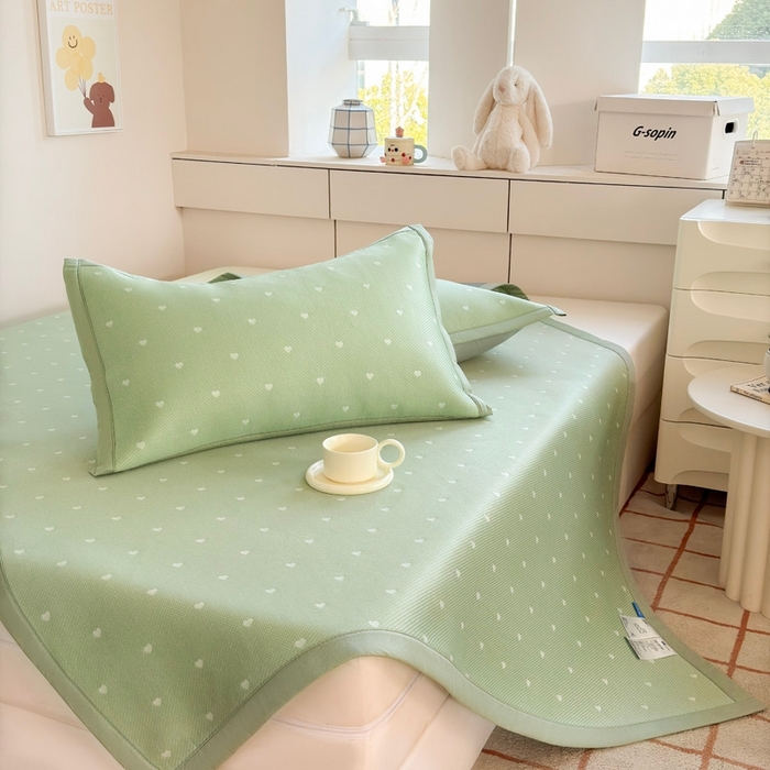 91家纺网 家纺一手货源 找家纺 凉百百 2025新款3D豆豆凉席系列-繁心 繁心-绿